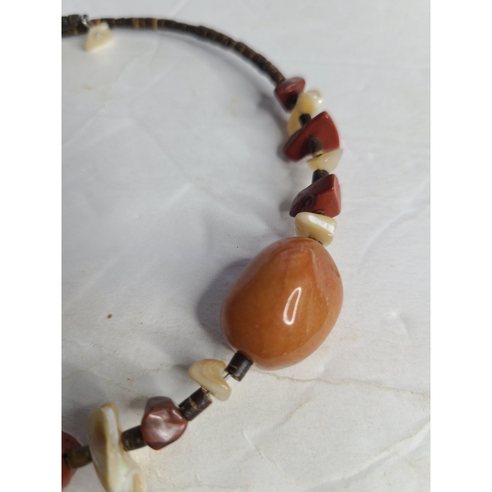 Vintage Boho Beaded Stone and Shell Necklace
